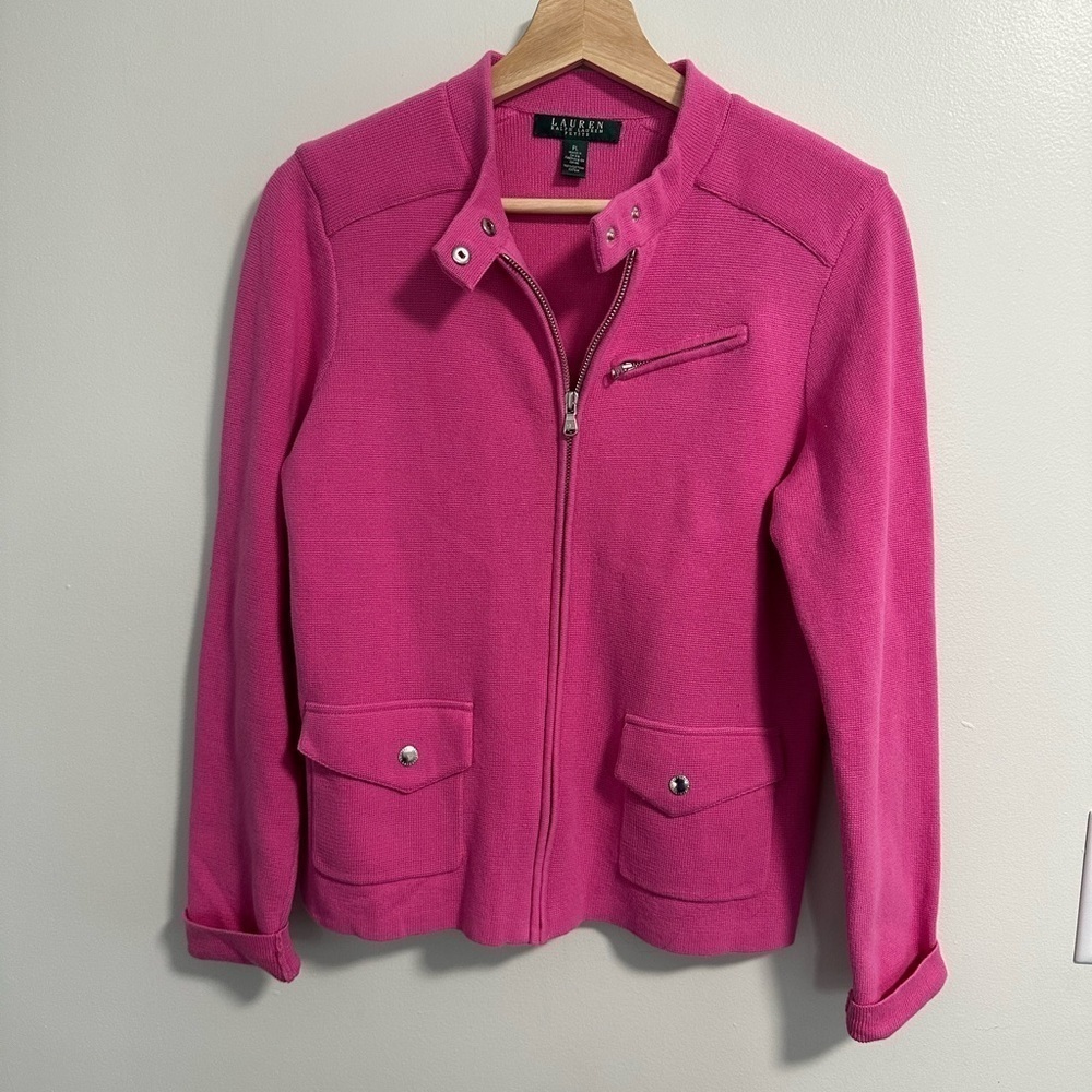 Ralph Lauren Tops | RI Pink Knit
Zipper Jacket | Color: Pink size L petite - Picture 2 of 10